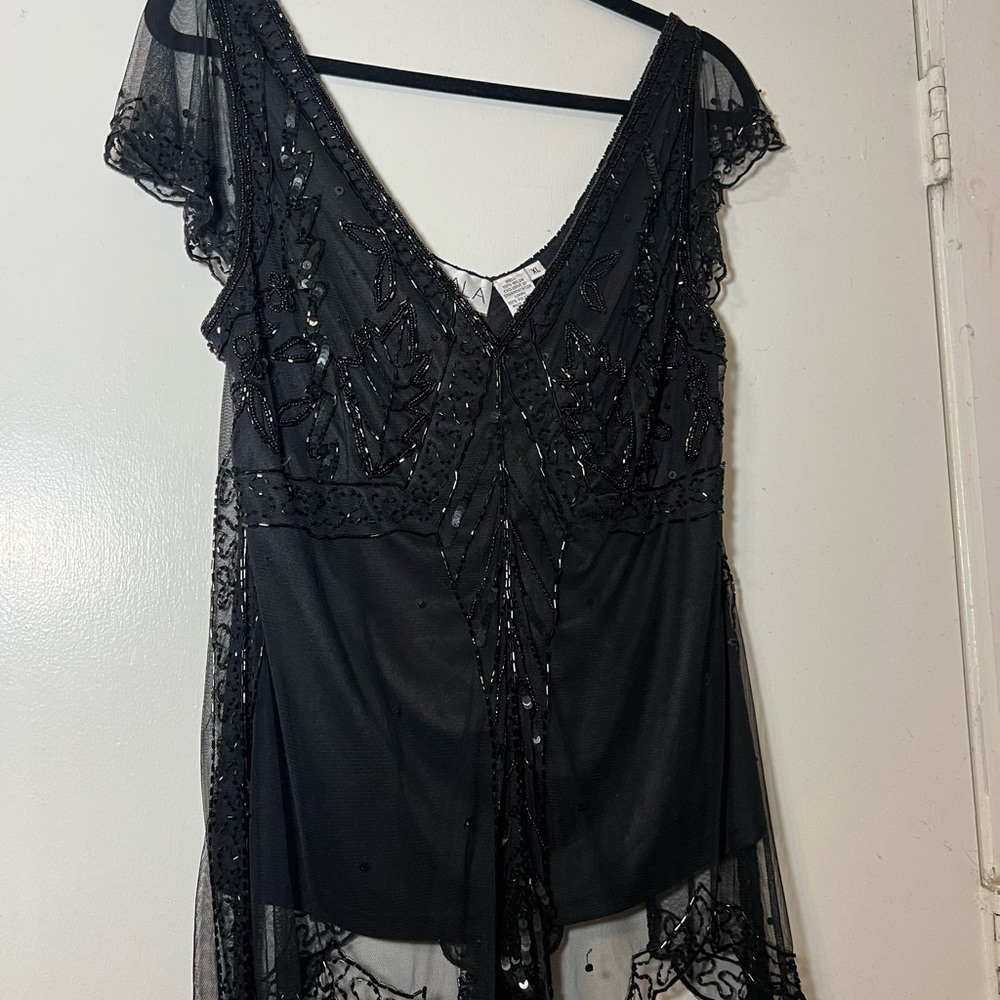 Black Beaded Sequin Sheer Scala Top